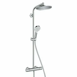 Budget ⌛ BAUHAUS Hansgrohe Crometta Duschsystem S Showerpipe 240 Mit Thermostatarmatur, Lochabstand: 103,4 Cm, Anzahl Strahlarten: 2 Stk., Chrom ⭐