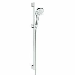 Aktion 🌟 BAUHAUS Hansgrohe Brausegarnitur Croma Select E Vario Lochabstand: 91,5 Cm, Art Strahl: Rain, TurboRain, IntenseRain, Chrom/Weiß 😀