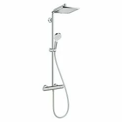 Am billigsten 👍 BAUHAUS Hansgrohe Crometta Duschsystem E 240 Mit Thermostatarmatur, Lochabstand: 103,4 Cm, Anzahl Strahlarten: 2 Stk., Chrom 🛒